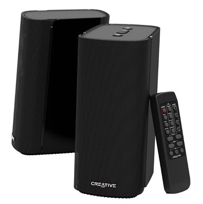 זוג רמקולים שולחנים קומפקטיים בלוטות' קראייטיב Creative T100 Compact Hi-Fi 2.0 Desktop Speakers for Computers and Laptops Bluetooth Optical-In 3.5mm Lossless USB FLAC Playback 40W RMS